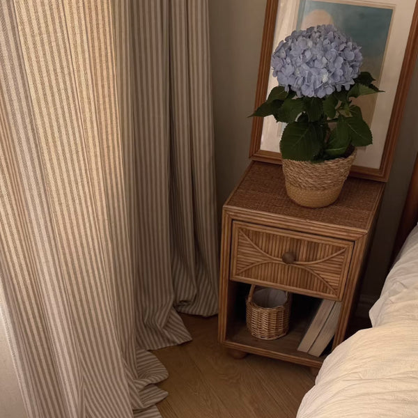 Ruffled Header Striped Linen Curtains, French Vintage Living room Drapes