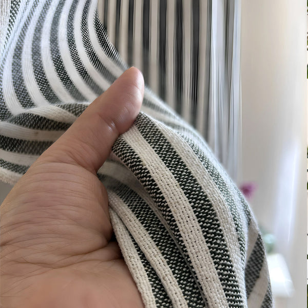 Ruffled Header Striped Linen Curtains, French Vintage Living room Drapes