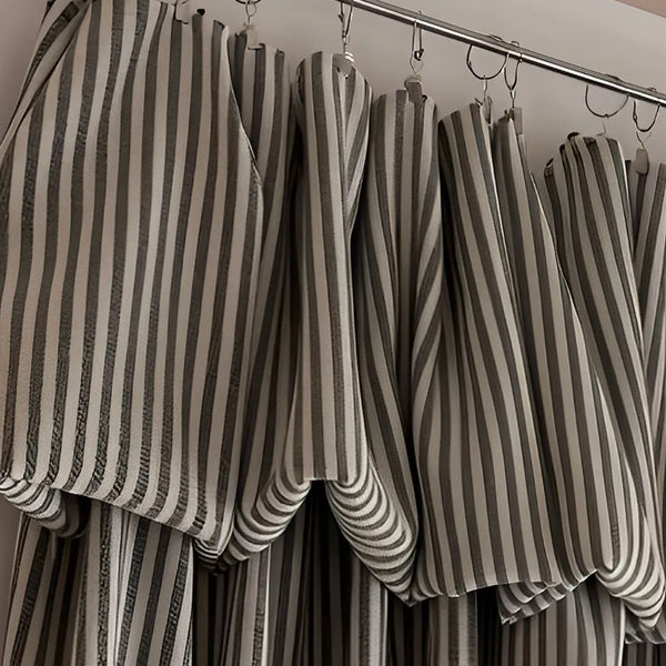 Ruffled Header Striped Linen Curtains, French Vintage Living room Drapes